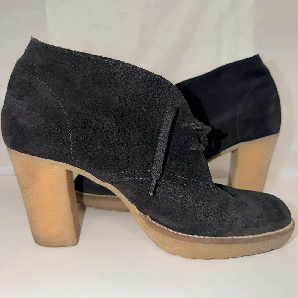 J.Crew Black Suede Lace-Up Block Heel Ankle Booties Sz 10 Chukka Desert Boot JB2